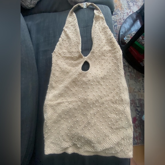 LATE NIGHT PARADISE
Beaded Mesh Mini Dress in Beige - Picture 1 of 2
